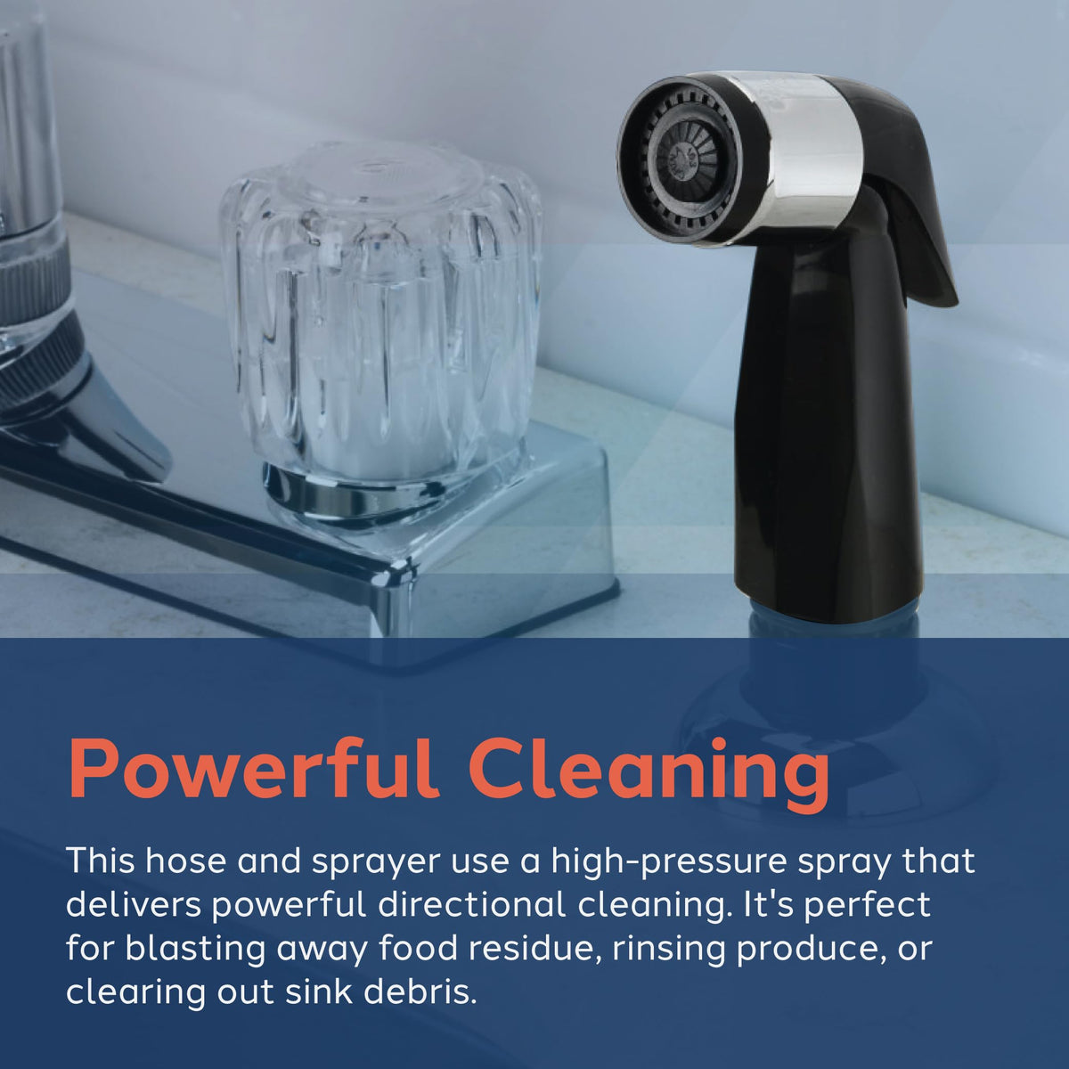 Plumb Craft extended hose reach helps rinse large pots and hard-to-reach areas