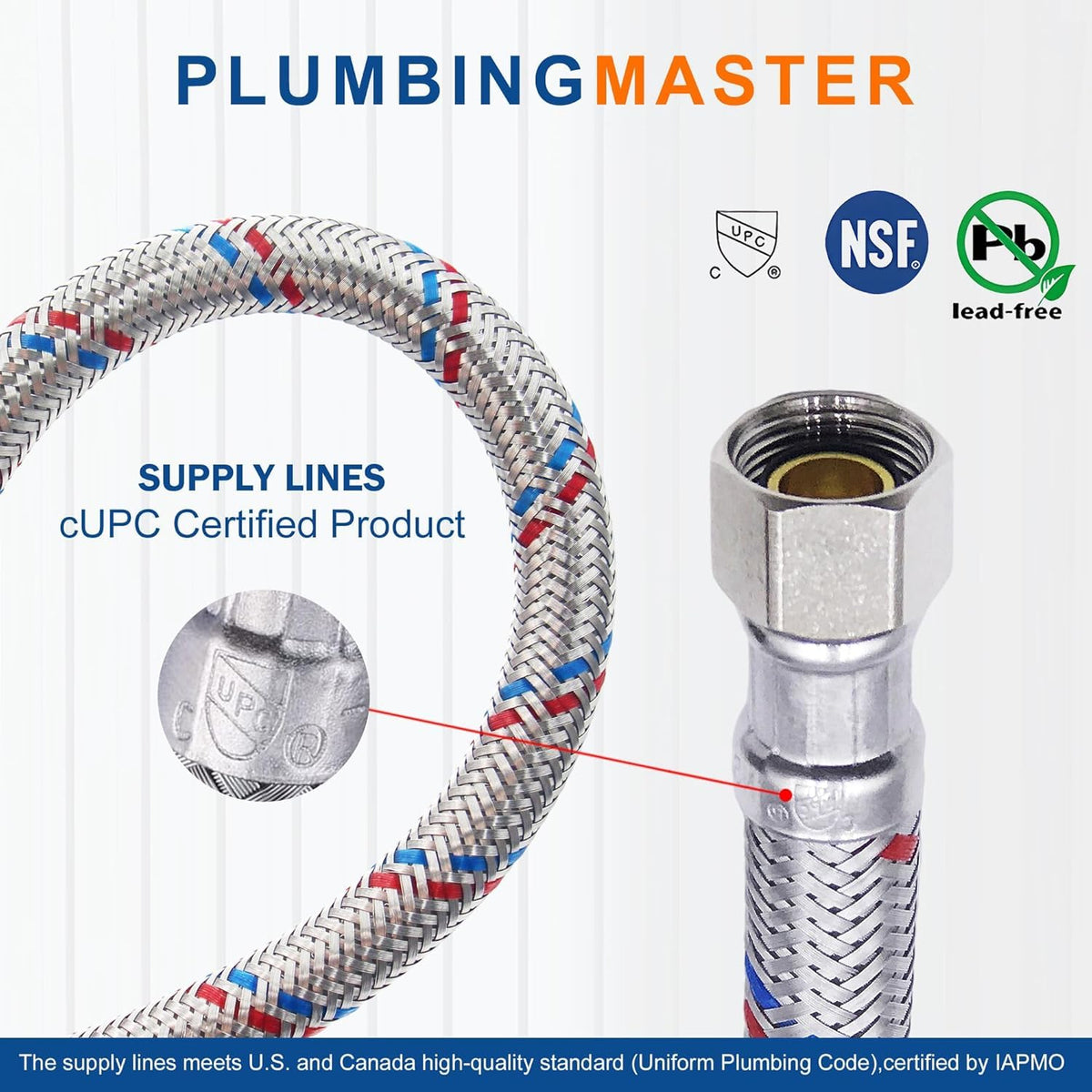 PLUMBINGMASTER stainless steel braided faucet hose demonstrating durability