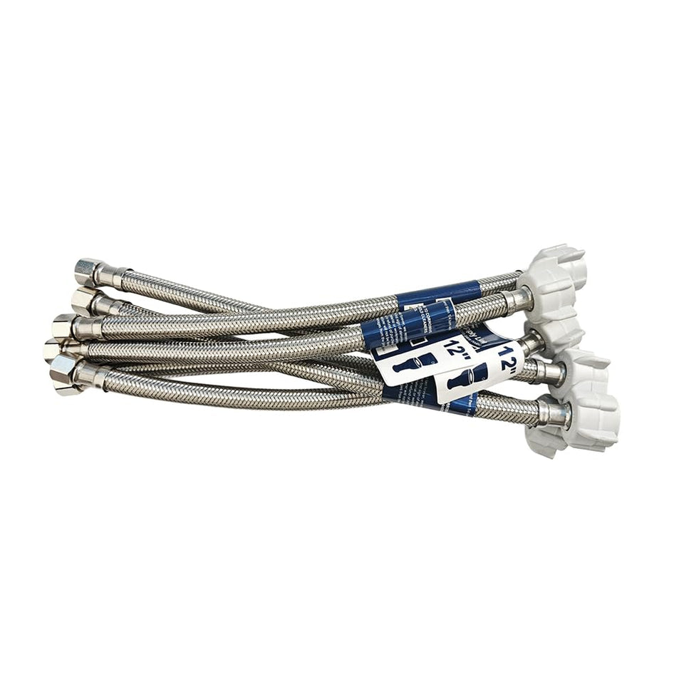 PLUMBINGMASTER toilet supply line 12in braided stainless for durable water connection.