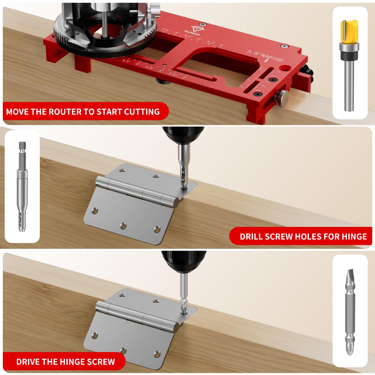 Plumking complete package image with all included tools for hinge mortises