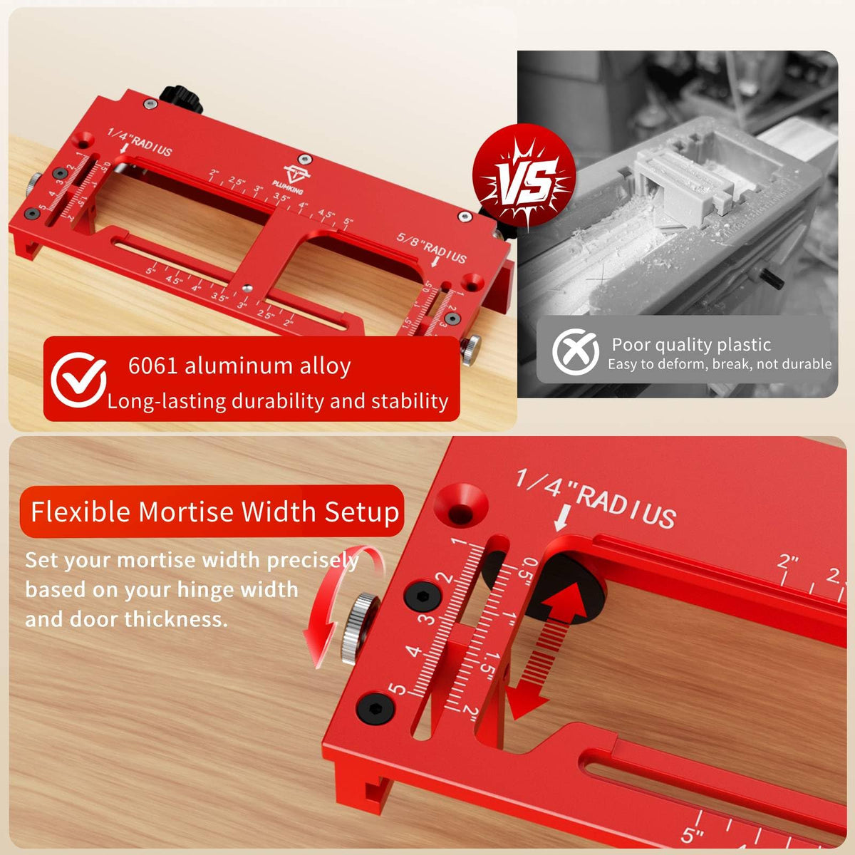 Plumking 6061 aluminum hinge template demonstrating durability and precision