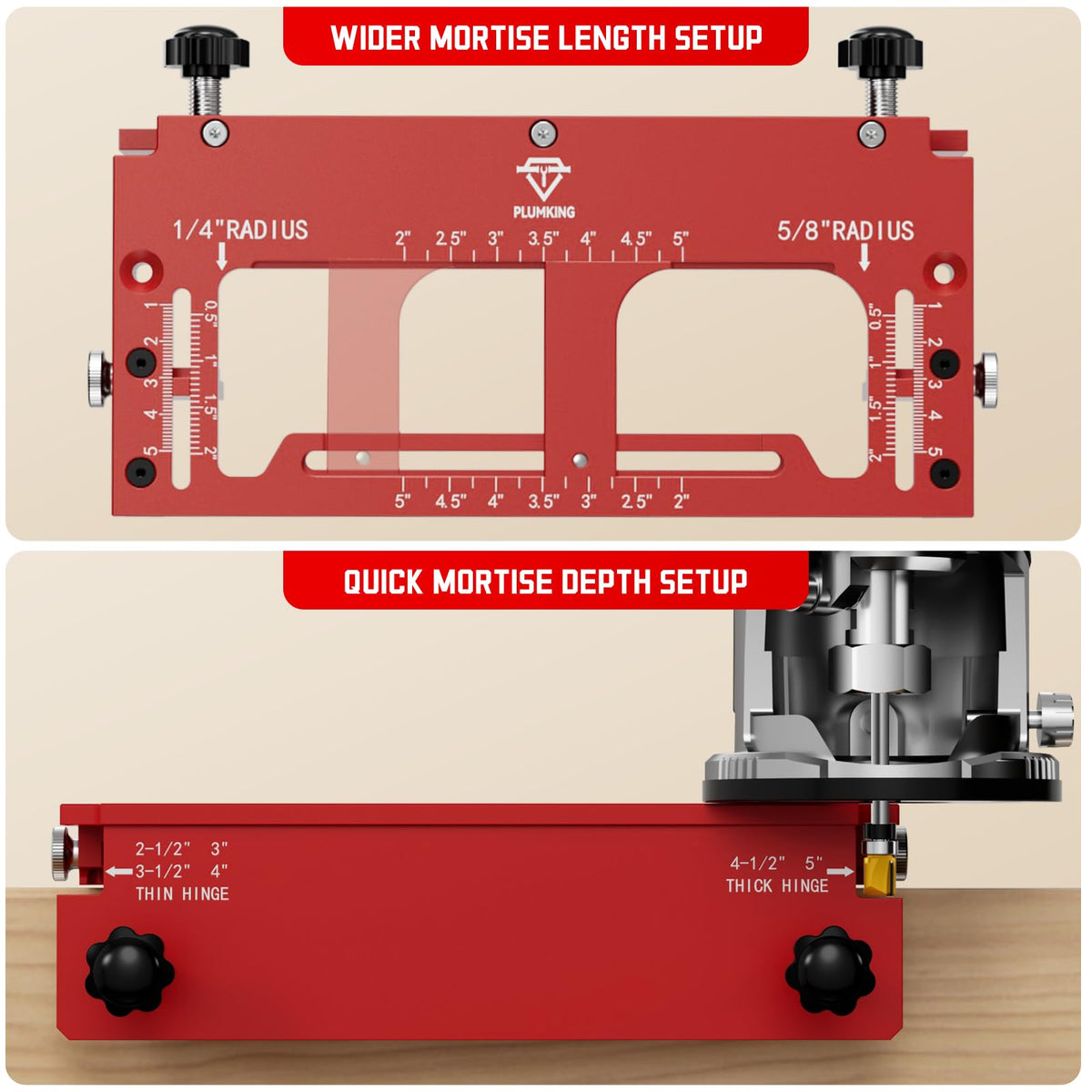 Plumking router bits and pilot-hole setup used with jig for clean recesses