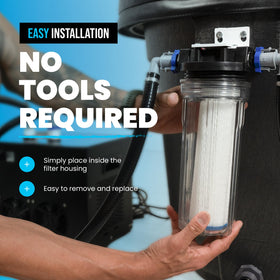 Tool-free replacement demonstrated for quick changes with no tools.