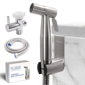 Plurvix bidet sprayer assembly shows durable stainless steel construction for long-lasting use.