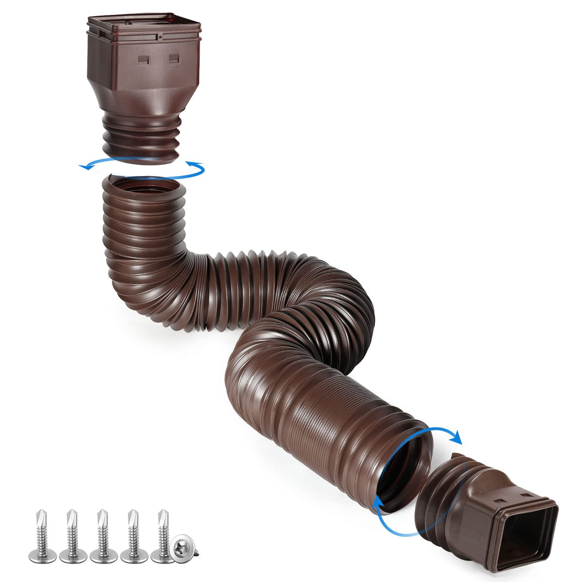 Plusgutter brown downspout extender extendable from 21 to 68 inches for flexible drainage.