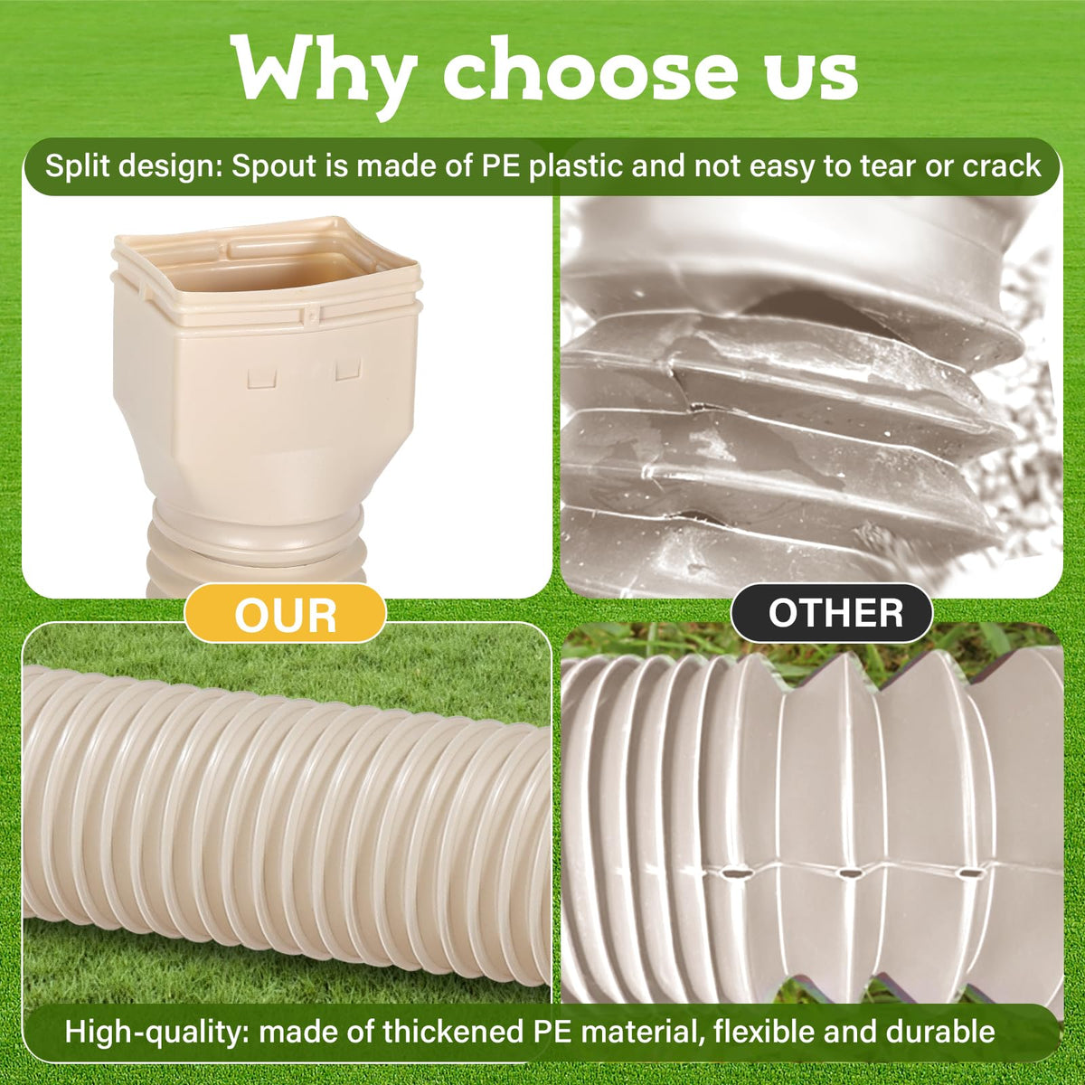 PlusGutter adapters compatible with 2x3 3x3 3x4 downspouts for quick setup.
