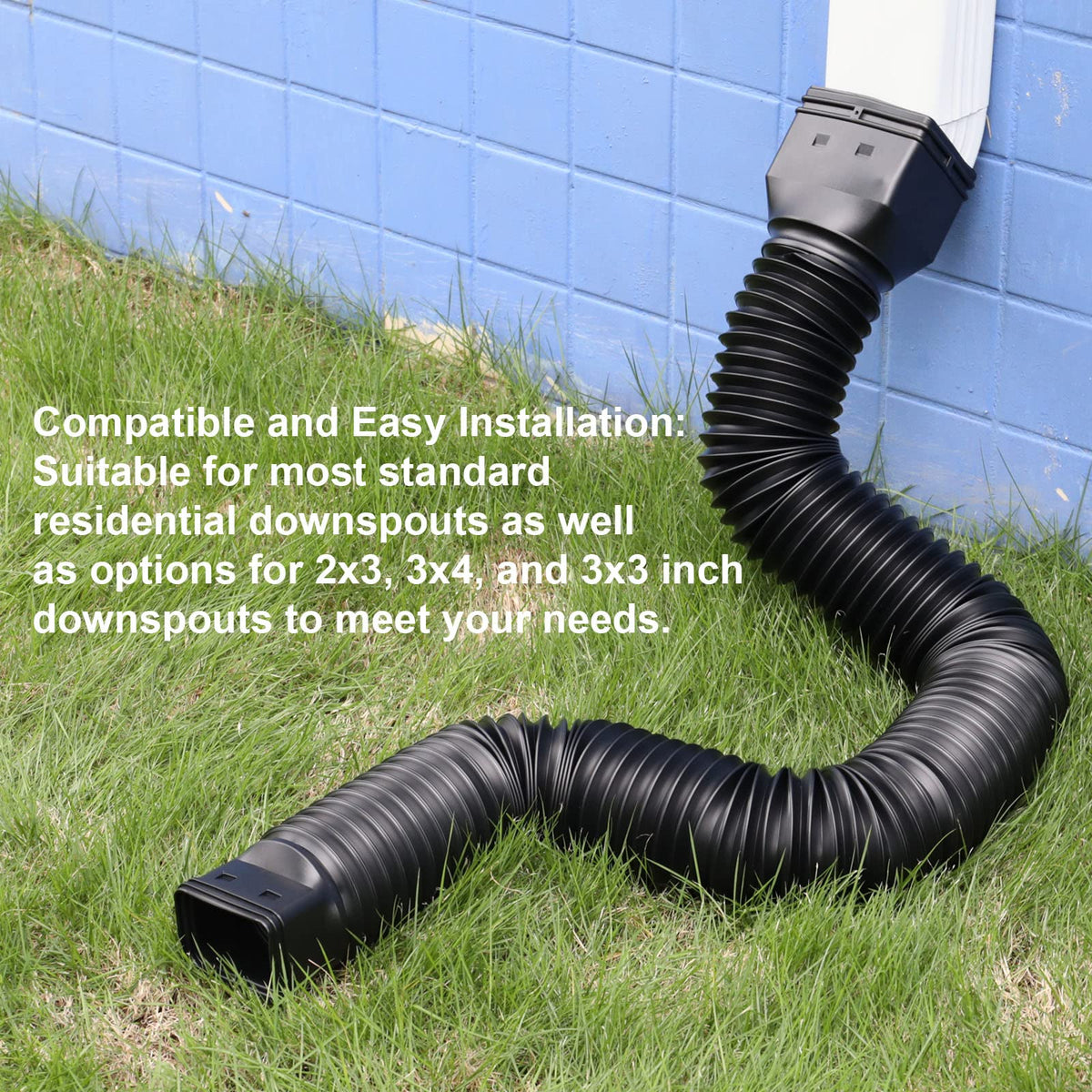 Plusgutter downspout extender installed partly buried for soil drainage