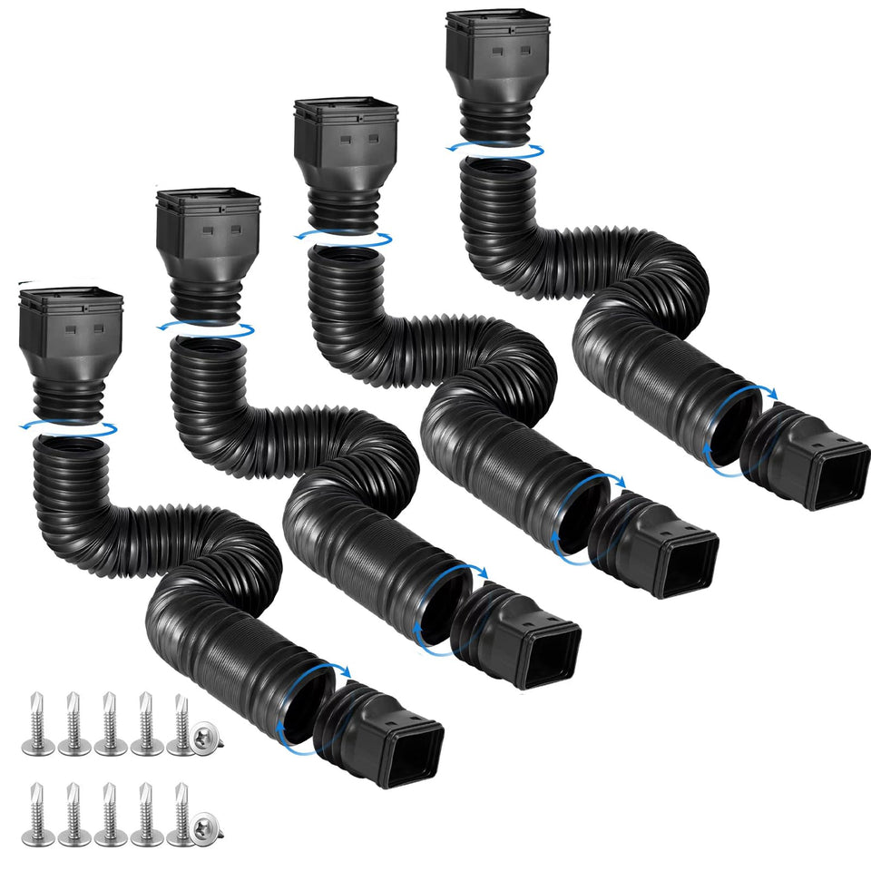Plusgutter downspout extension in black with 21–68 inch reach for flexible drainage
