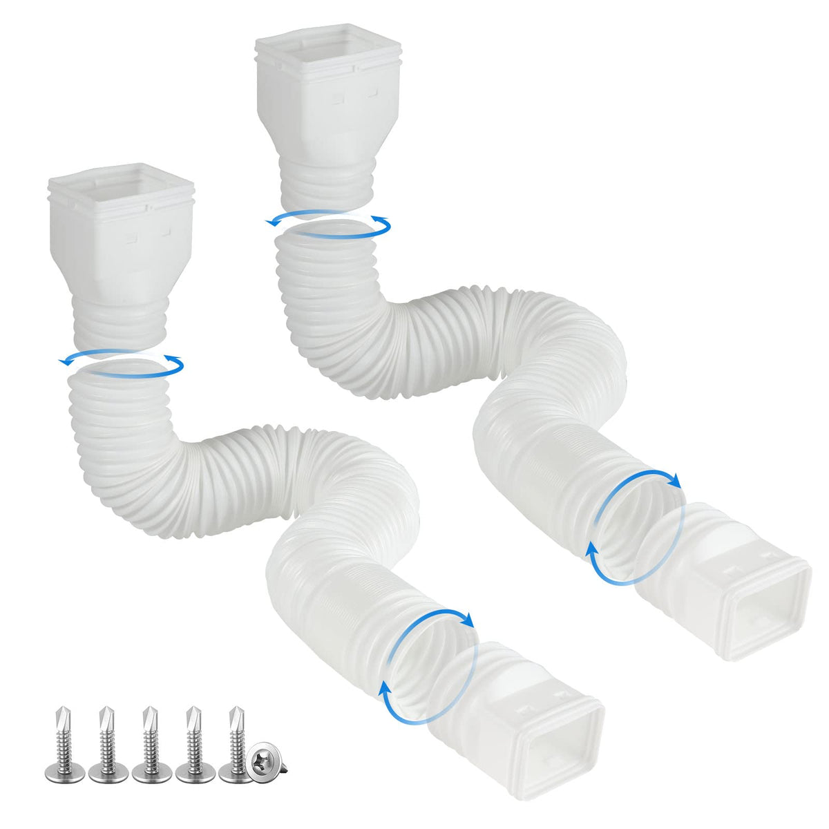 Plusgutter downspout extensions extend from 21 to 68 inches for flexible drainage.