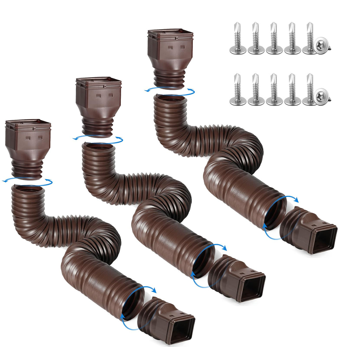 Plusgutter downspout extensions extended to 68 inches for flexible rainwater routing.