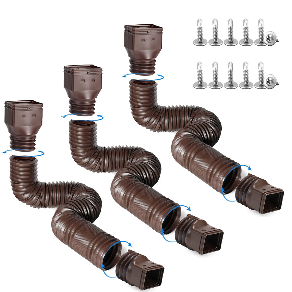 Plusgutter downspout extensions extended to 68 inches for flexible rainwater routing.