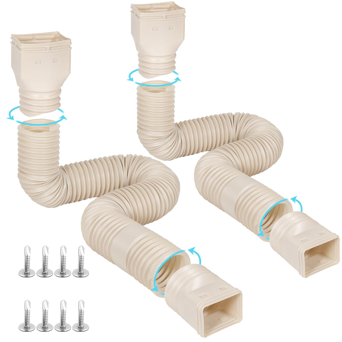 Plusgutter downspout extensions extend from 21 to 68 inches for flexible drainage.