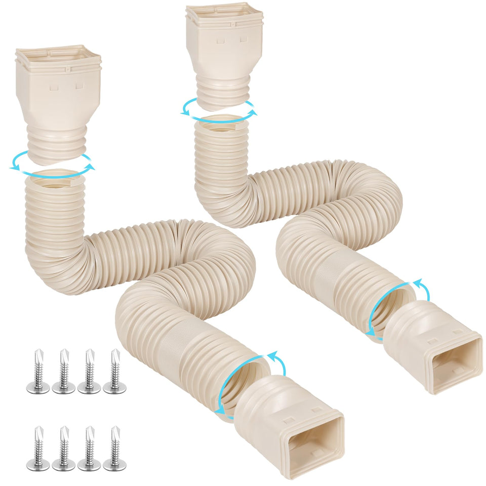 Plusgutter downspout extensions extend from 21 to 68 inches for flexible drainage.