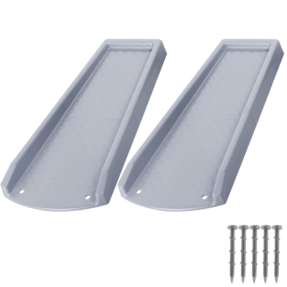 Plusgutter downspout splash block gray, 24-inch length guiding water away from the foundation.