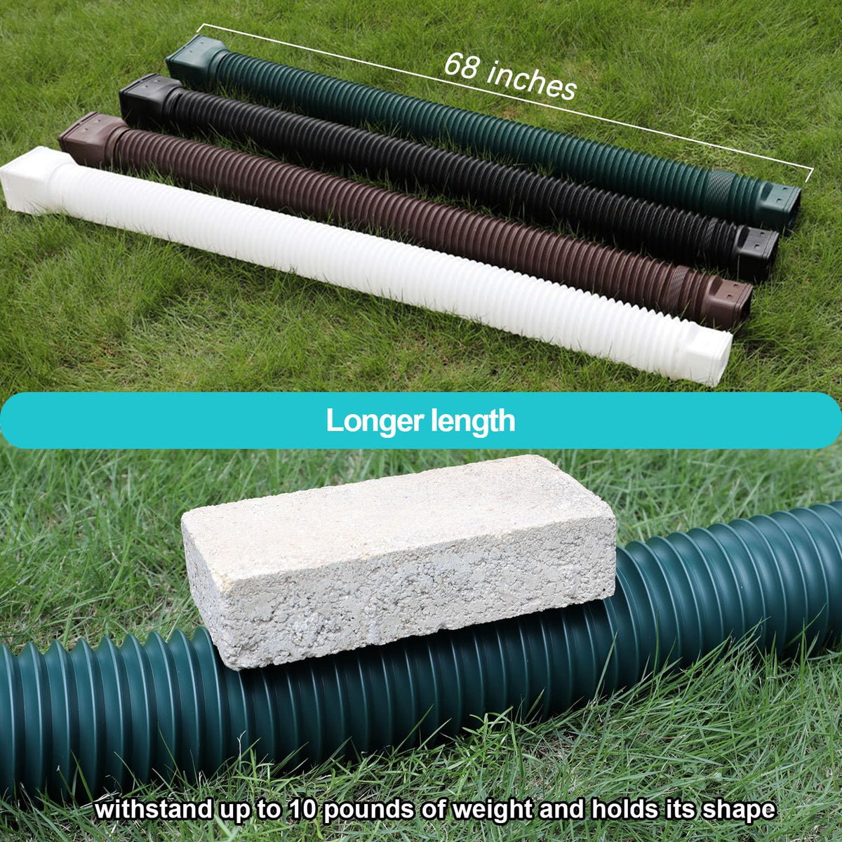 Plusgutter Green 2pack flexible downspout pipe shows bendable, crack-resistant construction