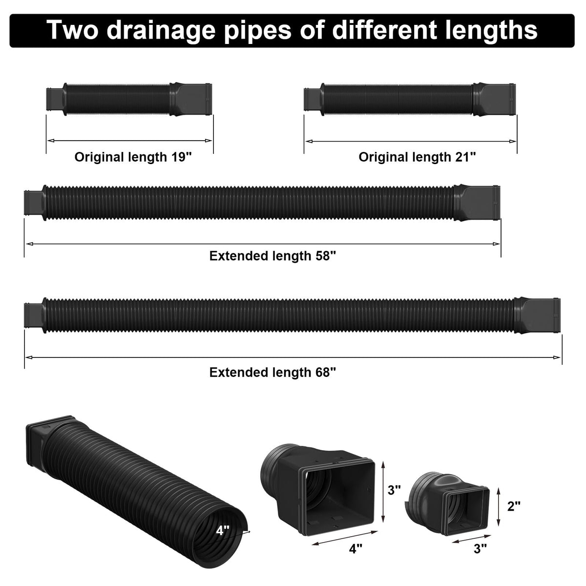 Package contents include two pipes and screws for straightforward setup