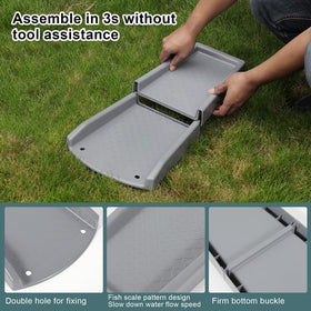 Plusgutter unique design pattern slows water flow to reduce impact on foundations.
