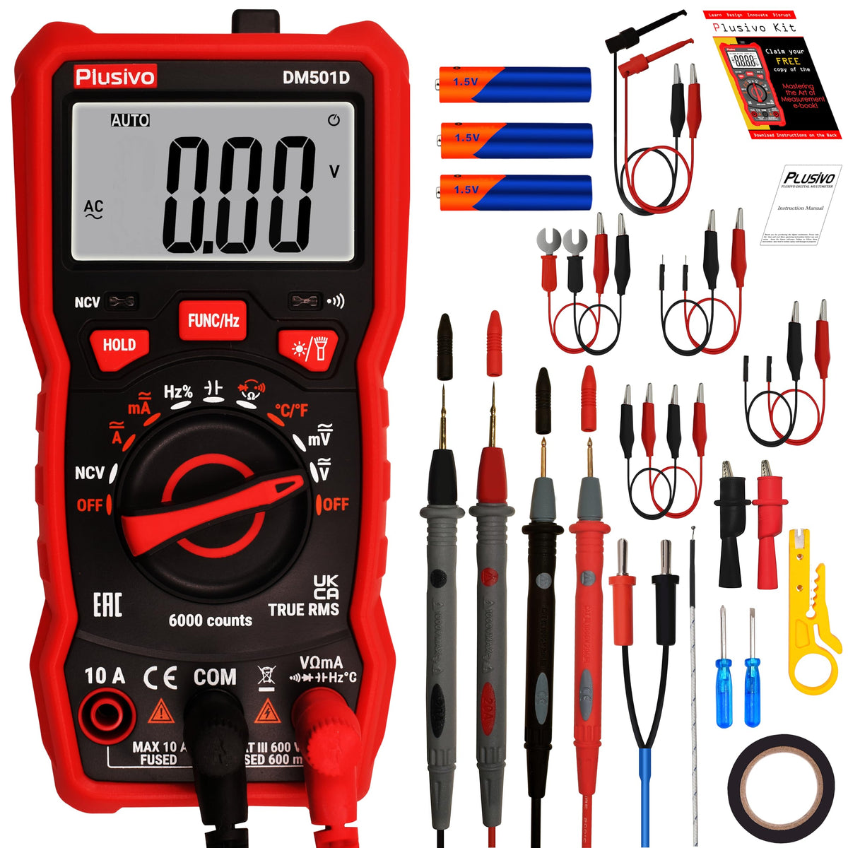 Plusivo multimeter with 6000 counts display for quick voltage and current readings