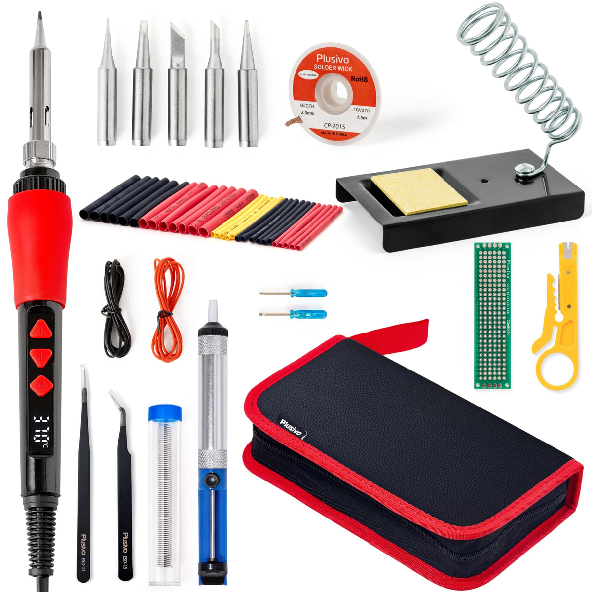 Plusivo Soldering Iron Kit 60W heats quickly with adjustable temperature range for electronics work