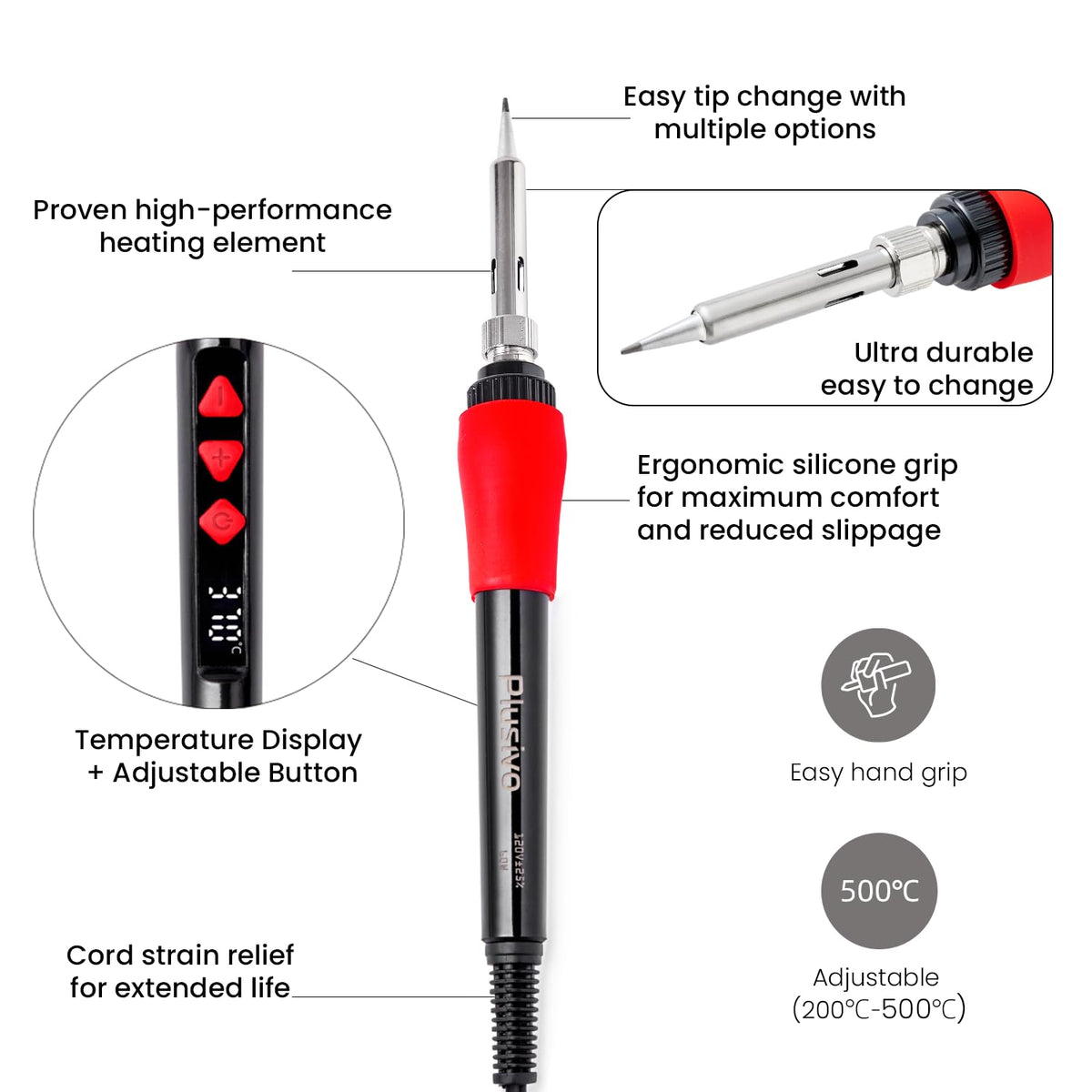 Plusivo Soldering Iron Kit replaceable tips enable versatile soldering on various components