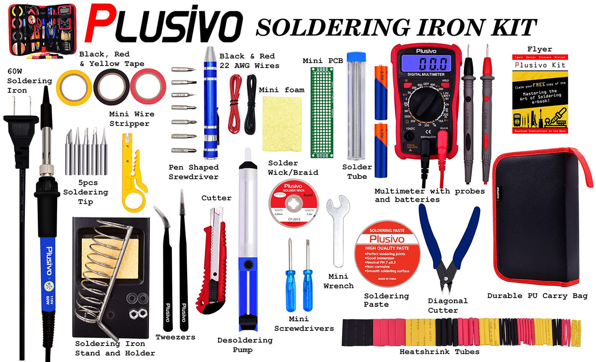 Plusivo Soldering Kit bonus accessories ebook adds practical DIY guidance