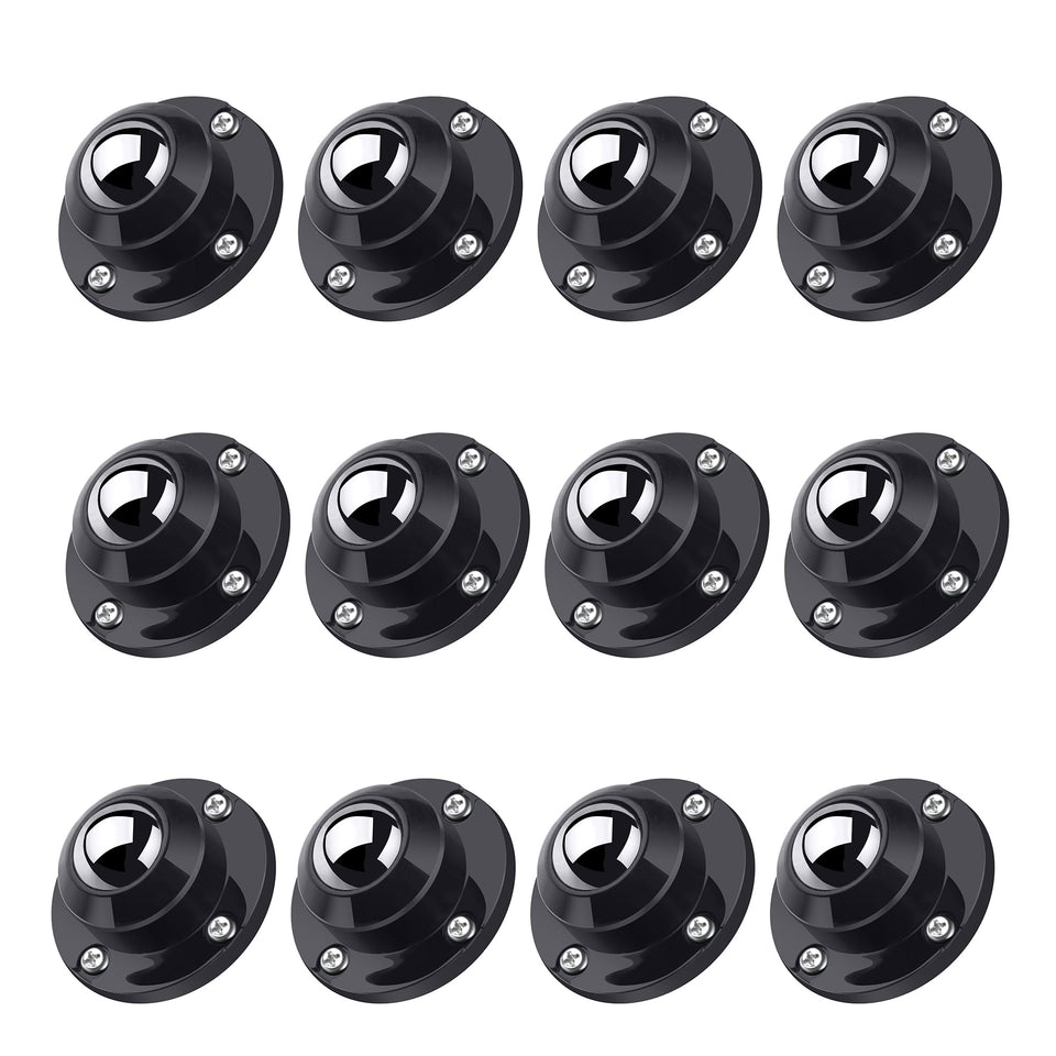 PlusRoc 12-pack self-adhesive caster wheels installed under a coffee table for easy relocation.