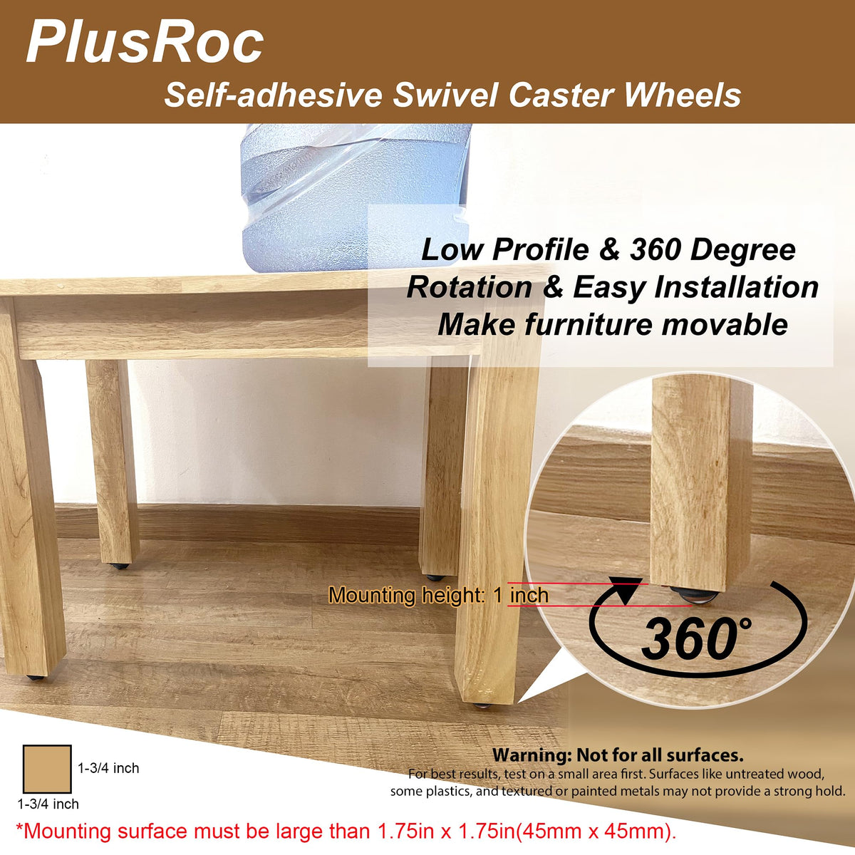 PlusRoc easy-installation caster wheels with pads and screws for quick setup.
