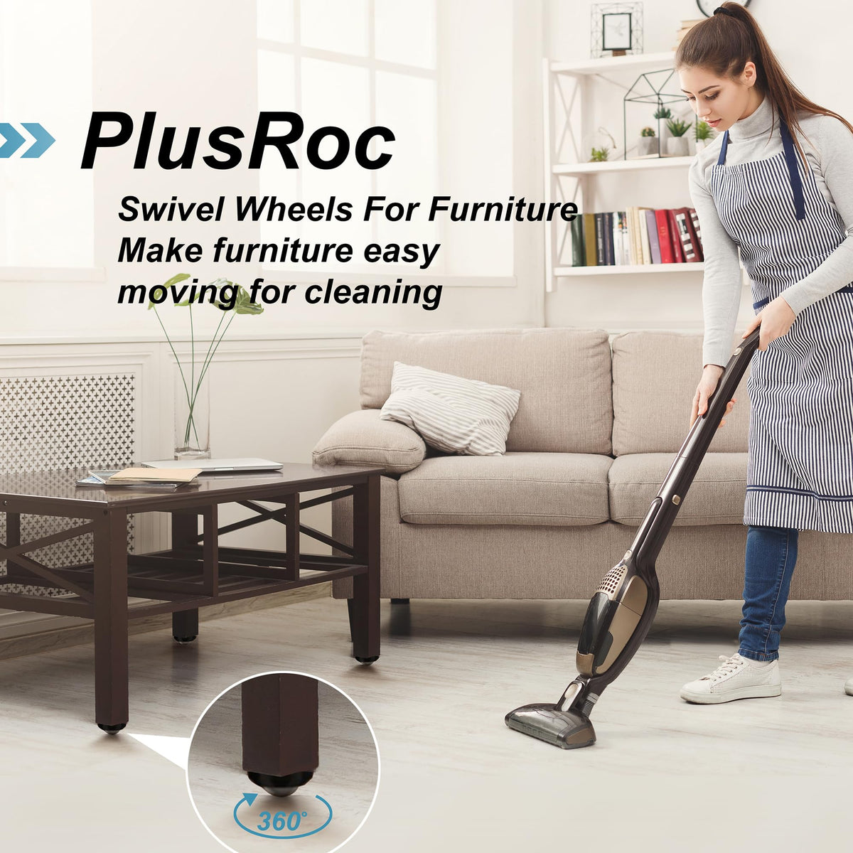 PlusRoc caster wheels suit mop buckets, storage bins, and file cabinets for easier positioning.