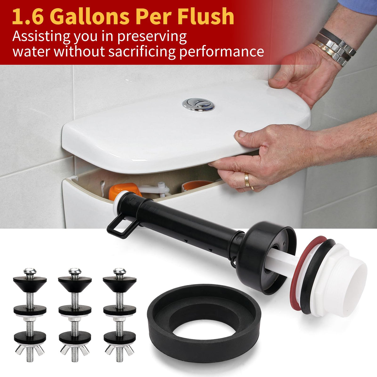 Plus tard washers and lock nuts enable easy, tool-free replacement.