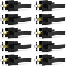 Plustool 10-pack matte black door handles pack shot showing modern square design