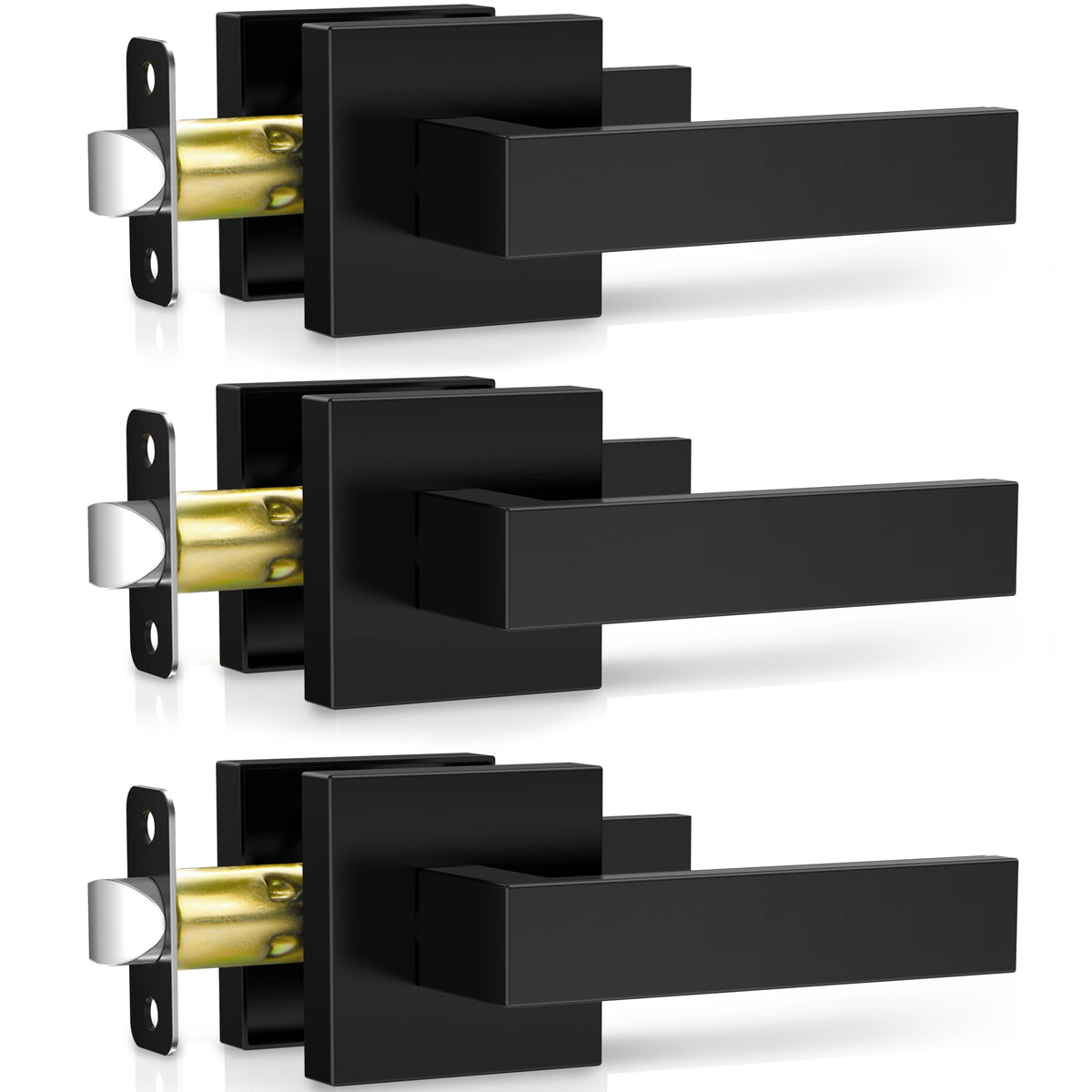 Plustool 3-pack matte black door handles packaged for protection and easy setup