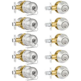 Plustool 5-pack entry door lock shows keyed-alike convenience for front doors.