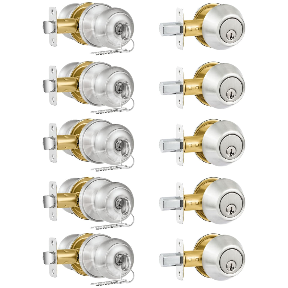 Plustool 5-pack entry door lock shows keyed-alike convenience for front doors.