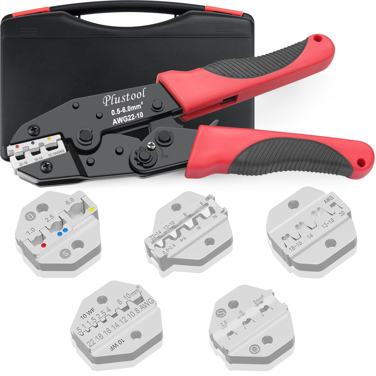 Plustool 6pcs crimping tool set close-up for precise crimps.