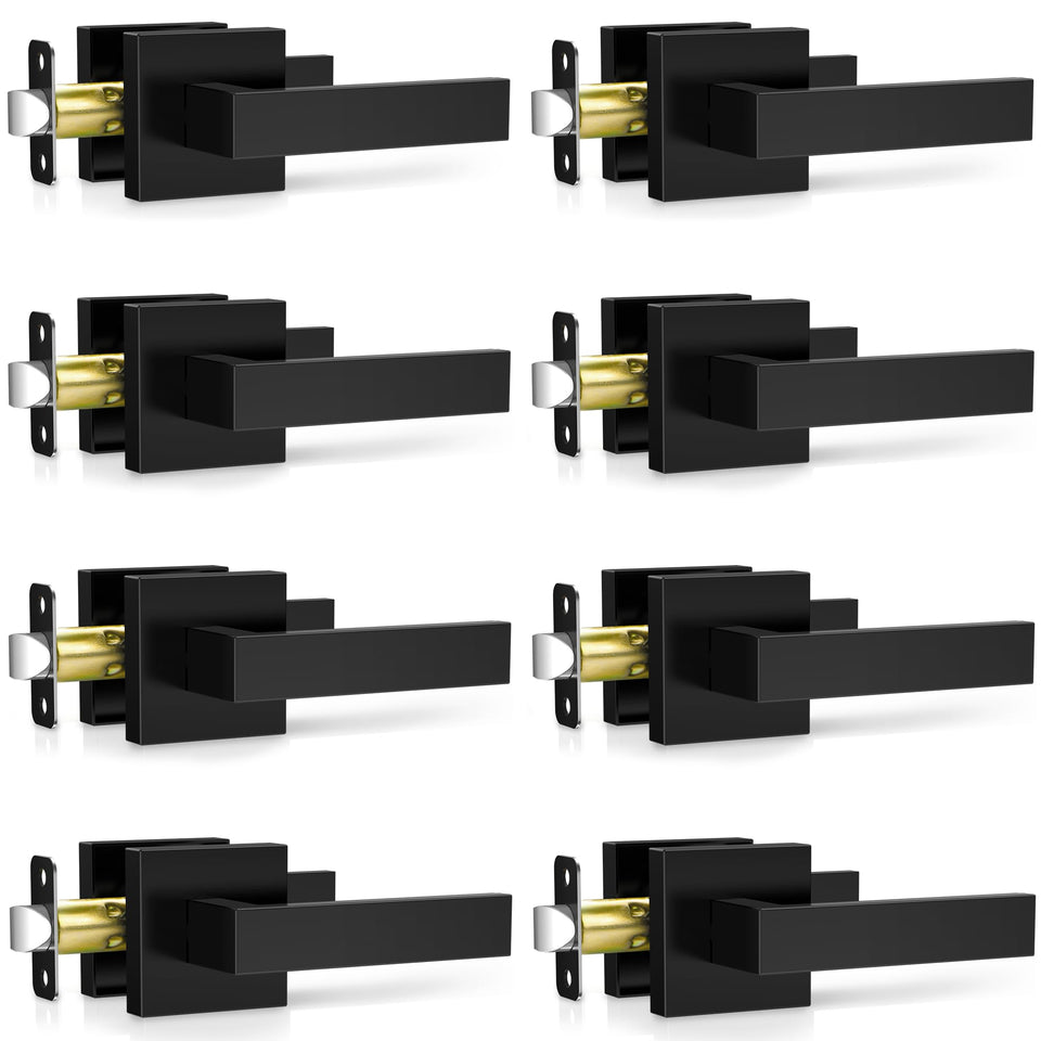 Plustool 8-pack matte black door handle set for interiors with durable finish