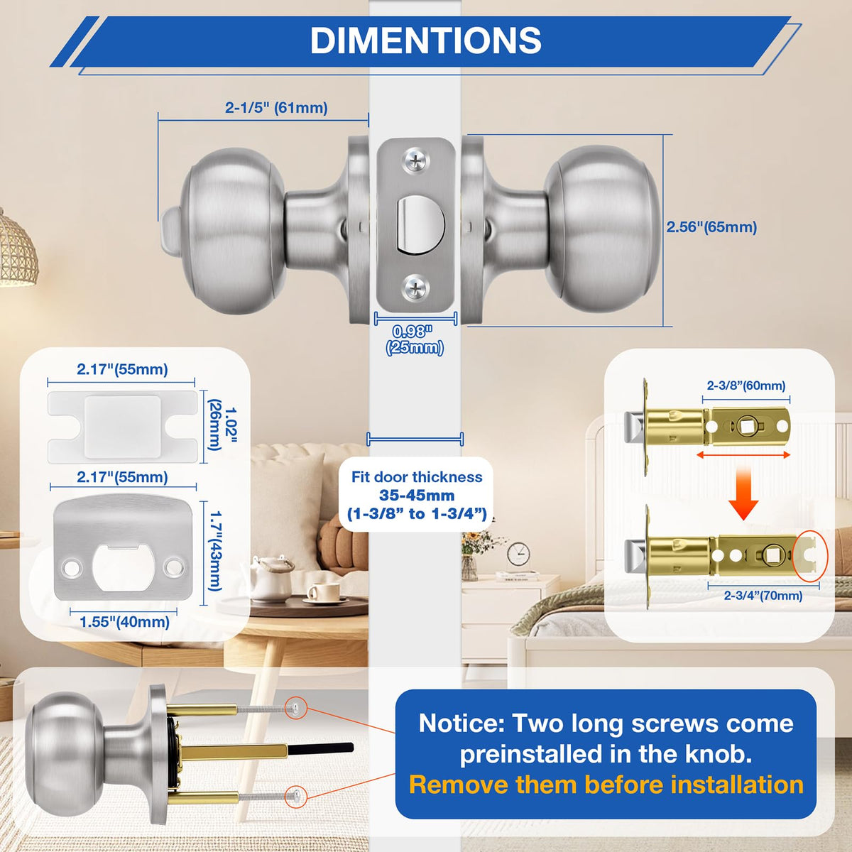 Plustool adjustable latch with 60-70mm backset.