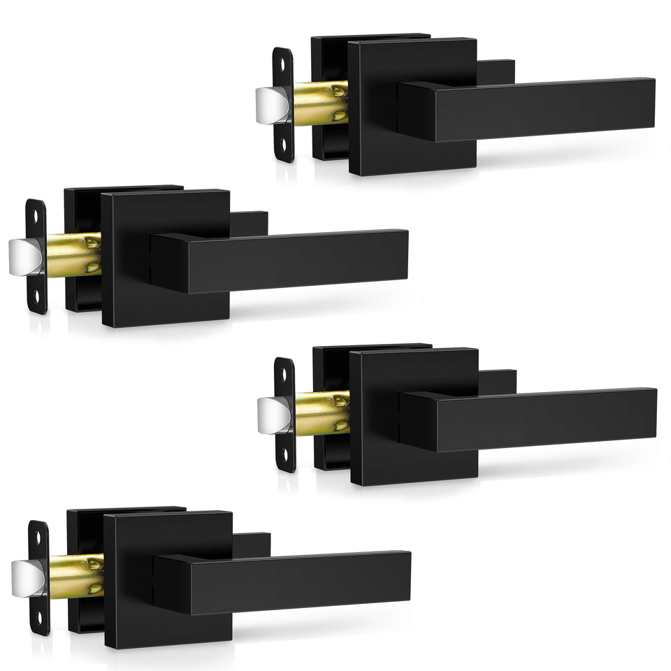 Plustool black door handle front view shows matte finish and modern silhouette.