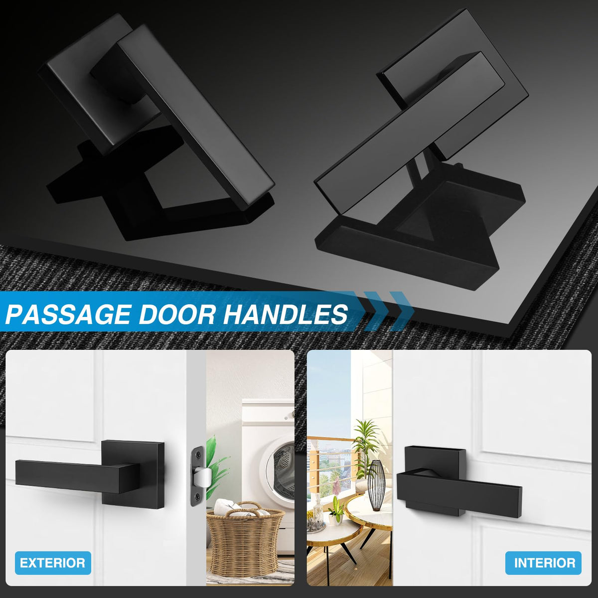 Plustool black door handle side view illustrating slim profile for interior doors.