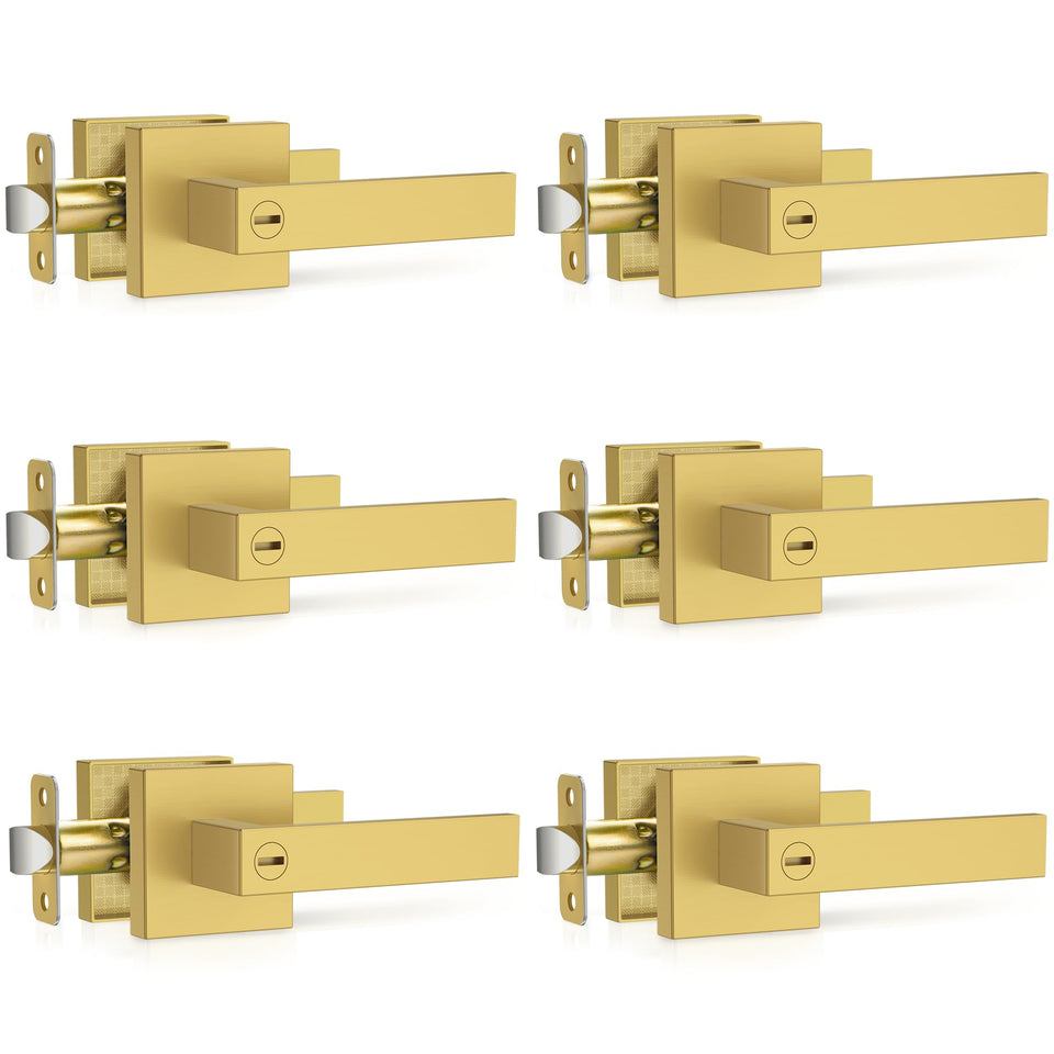 Plustool brushed gold door handle assembly with premium finish for durable operation.
