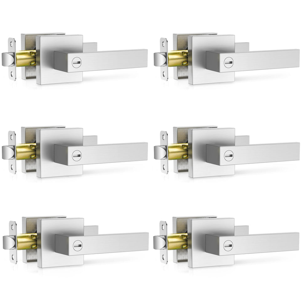 Plustool brushed nickel door handle with square lever for smooth, quiet operation in high-traffic rooms