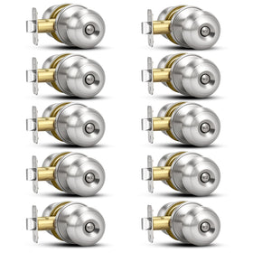 Plustool brushed nickel door knob pack for privacy in homes.