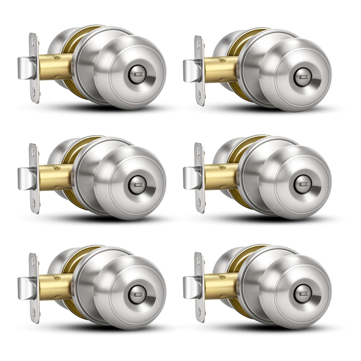 Plustool brushed nickel door knob set for interior doors with durable stainless steel finish