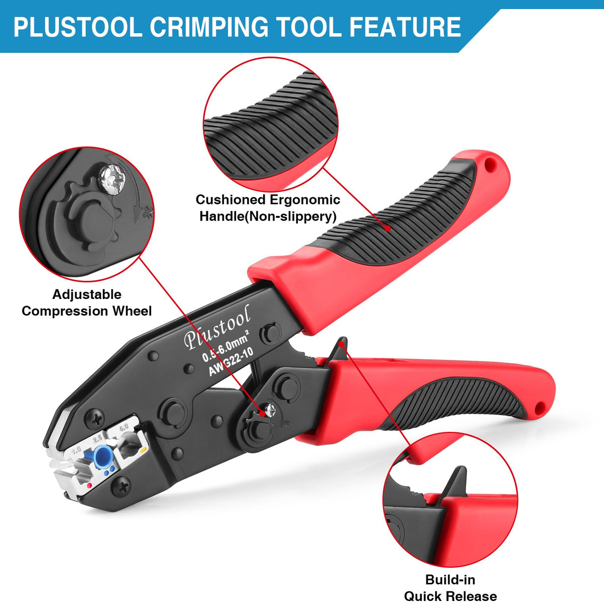 Plustool adjustable star wheel ensures correct crimp height for different connectors