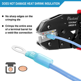 Plustool crimping tool with ergonomic handle for comfortable use.