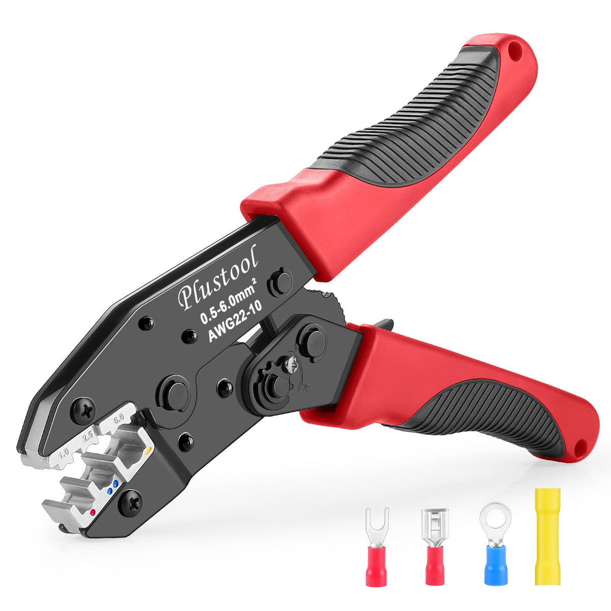 Plustool crimping tool for insulated connectors with AWG 22-10 for reliable crimps