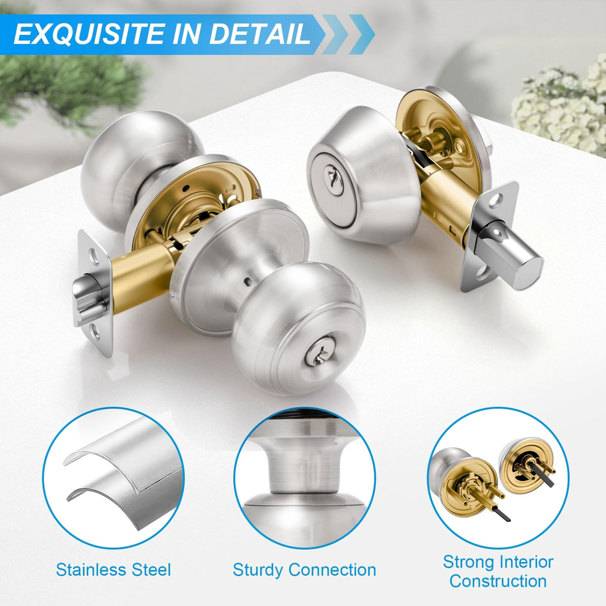 Plustool deadbolt satin nickel side angle for strong protection