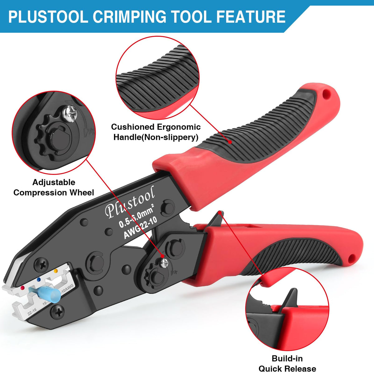 Plustool ergonomic non-slip handle for comfortable use.