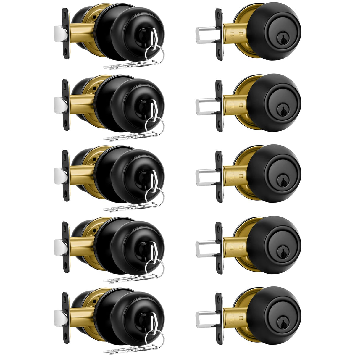 Plustool matte black front door lock set exterior view with unified keys.