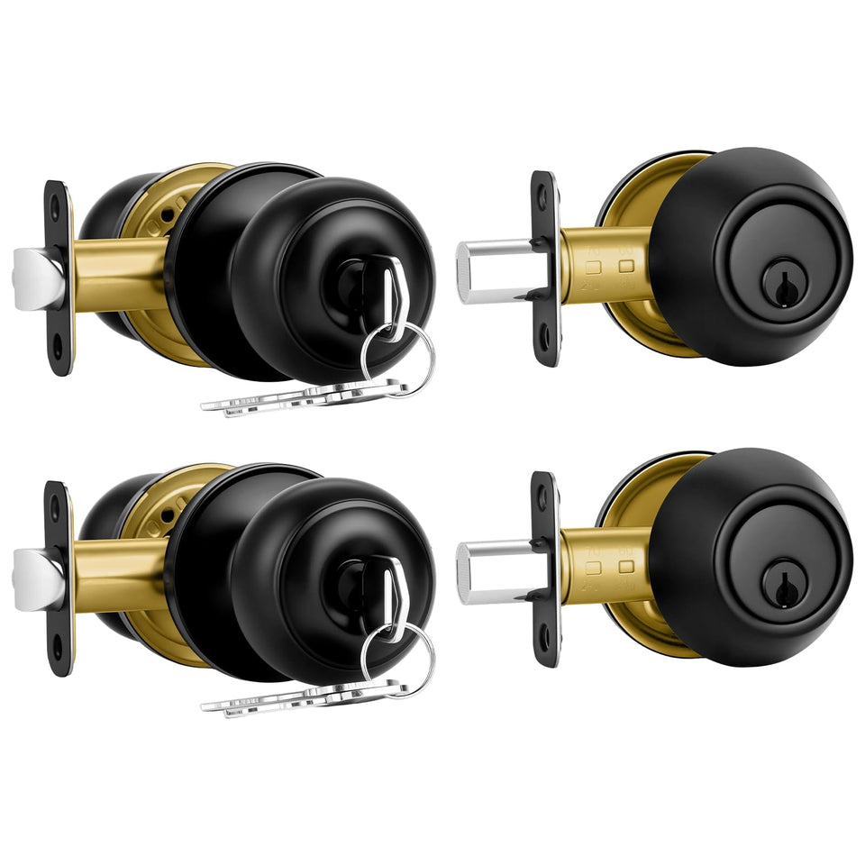 Plustool front door lock set in matte black enhances curb appeal and security.