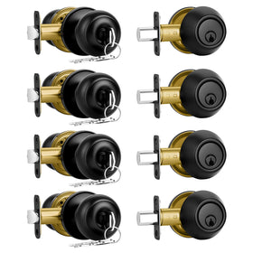 Plustool front door lock set in matte black for secure entry.